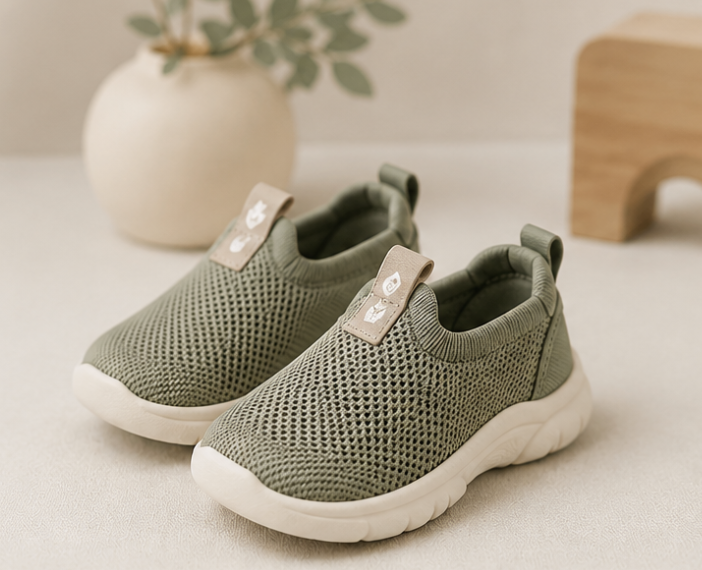 Breathable comfortable shoes for toddlers in sage green